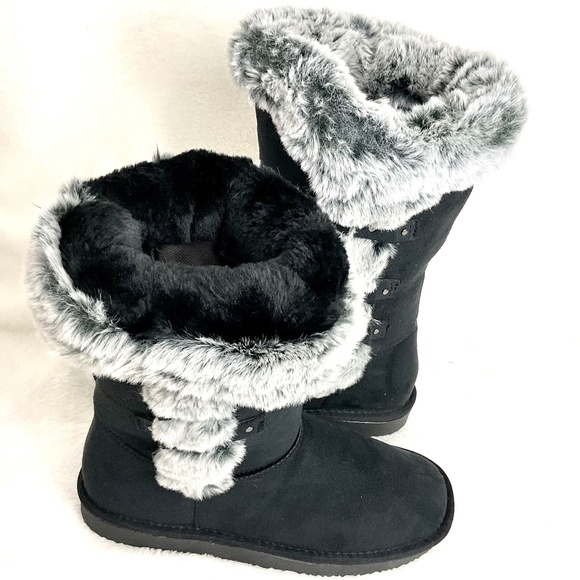 HStylish Black  Slip On Calf High Fur-Lined Waterproof Winter Snow Boot - Picture 9 of 15